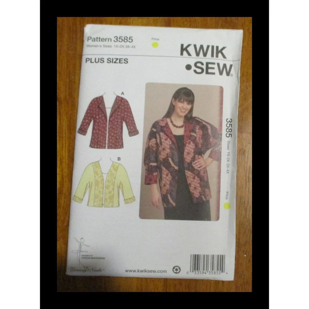 Kwik Sew 3585 Sewing Pattern Women's Jackets Size 1X-4X NEW